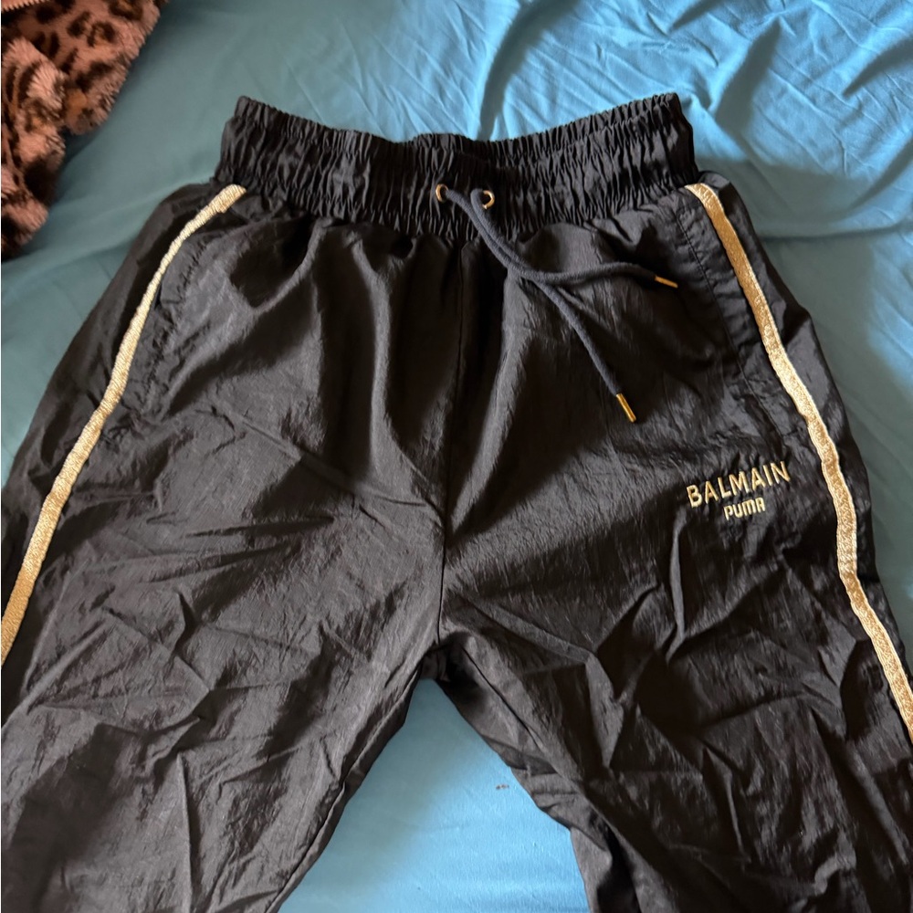 Balmain Black Track Pants with Gold Trim